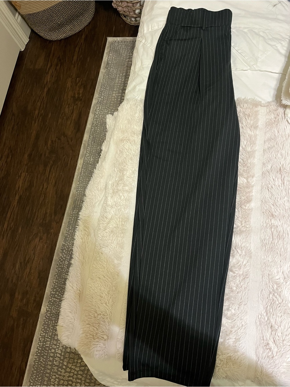 HALARA Black Pinstripe Wide-Leg Trousers